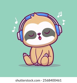 Cute Sloth Sleeping With Headphone Music Cartoon Vector 
Icon Illustration. Animal Music Icon Concept Isolated Premium 
Vector. Flat Cartoon Style