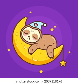 cute sloth sleeping in the moon