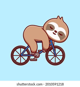 Cute Sloth Sleeping On Bike Cartoon Vector Icon Illustration. Animal Sport Icon Concept Isolated Premium Vector. Flat Cartoon Style