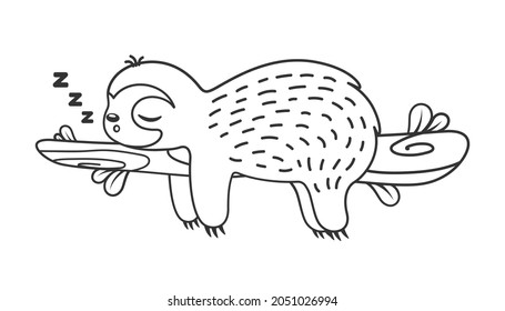 Cute sloth sleeping on a branch line art outline clipart vector illustration. Animal mammal easy simple coloring book page activity worksheet for kids.	
