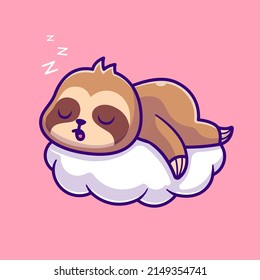 Cute Sloth Sleeping On Cloud Cartoon Vector Icon Illustration. Animal Nature Icon Concept Isolated Premium Vector. Flat Cartoon Style