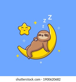 Cute Sloth Sleeping on a Crescent Moon