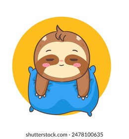 Cute Sloth Sleeping on Pillow Cartoon Character. Adorable and Kawaii Animal Concept Design. Icon Mascot Vector Illustration