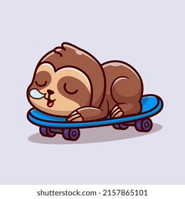 Cute Sloth Sleeping On Skateboard Cartoon Vector Icon Illustration. Animal sport Icon Concept Isolated Premium Vector. Flat Cartoon Style