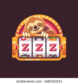 Cute sloth sleeping on a slot machine. Funny illustration about laziness