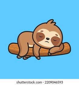 Cute sloth sleeping on tree mascot vector illustration