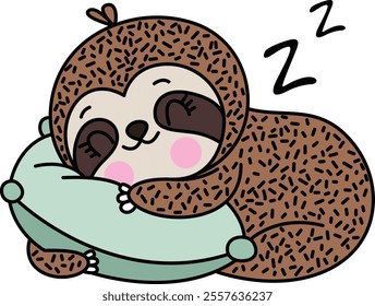 Cute sloth sleeping with pillow