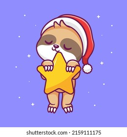 Cute Sloth Sleeping With Star In Space Cartoon Vector Icon Illustration. Animal Nature Icon Concept Isolated Premium Vector. Flat Cartoon Style