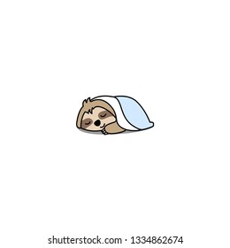 Cute sloth sleeping under a blanket cartoon icon, vector illustration