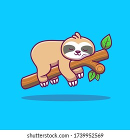 Cute Sloth Sleeping Vector Icon Illustration. Animal Icon Concept Isolated Premium Vector. Flat Cartoon Style 