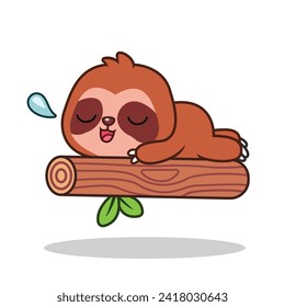 Cute Sloth Sleeping Vector Icon Illustration. Animal Icon Concept Isolated Premium Vector. Flat Cartoon Style