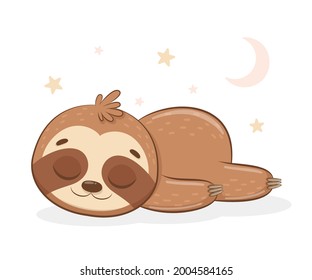 Cute sloth sleeps sweetly.Cartoon vector illustration.