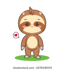 Cute Sloth Standing Cartoon Character. Adorable and Kawaii Animal Concept Design. Icon Mascot Vector Illustration