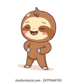 Cute Sloth Standing Cartoon Character. Adorable and Kawaii Animal Concept Design. Icon Mascot Vector Illustration