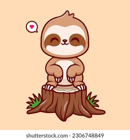 Cute Sloth Standing On Tree Cartoon Vector Icon Illustration. Animal Nature Icon Concept Isolated Premium Vector. Flat Cartoon Style