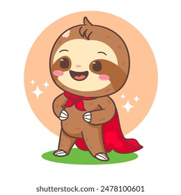 Cute Sloth Super Hero Cartoon Character. Adorable and Kawaii Animal Concept Design. Icon Mascot Vector Illustration