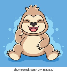 Cute Sloth with Thumb Up Expression. Animal Vector Icon Illustration, Isolated on Premium Vector.