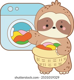 Cute sloth vector icon. Funny baby sloth animal series stock illustration. Slow life of fluffy sloth designs.
A cloth cleaning the clothes with washing machine