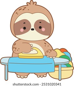 Cute sloth vector icon. Funny baby sloth animal series stock illustration. Slow life of fluffy sloth designs.
A sloth ironing the clothes