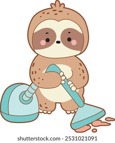 Cute sloth vector icon. Funny baby sloth animal series stock illustration. Slow life of fluffy sloth designs.
A clothes cleaning the floor with vacuum cleaner