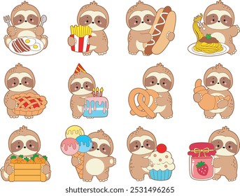 Cute sloth vector icon. Funny baby sloth animal series stock illustration. Slow life of fluffy sloth designs.
Variation of street food and culinary of Sloth