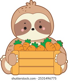 Cute sloth vector icon. Funny baby sloth animal series stock illustration. Slow life of fluffy sloth designs.
A sloth bring a lot of carrot