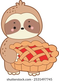 Cute sloth vector icon. Funny baby sloth animal series stock illustration. Slow life of fluffy sloth designs.
A sloth bring a big pie cherry