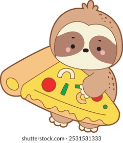 Ícone de vetor de preguiça bonito. Engraçado bebê preguiça animal série ilustração de estoque. Vida lenta de projetos de preguiça fofa.
Uma preguiça traz uma pizza grande