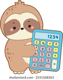 Cute sloth vector icon. Funny baby sloth animal series stock illustration. Slow life of fluffy sloth designs.
A sloth bring a calculator