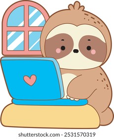 Cute sloth vector icon. Funny baby sloth animal series stock illustration. Slow life of fluffy sloth designs.
A sloth typing in the notepad