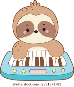 Cute sloth vector icon. Funny baby sloth animal series stock illustration. Slow life of fluffy sloth designs.
A sloth playing a blue piano