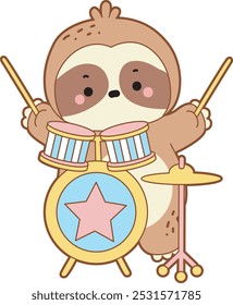 Ícone de vetor de preguiça bonito. Engraçado bebê preguiça animal série ilustração de estoque. Vida lenta de projetos de preguiça fofa.
Uma preguiça tocando bateria