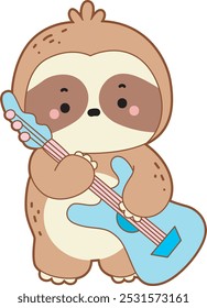 Cute sloth vector icon. Funny baby sloth animal series stock illustration. Slow life of fluffy sloth designs.
A sloth playing an electric guitar