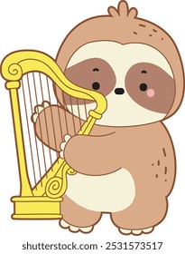 Ícone de vetor de preguiça bonito. Engraçado bebê preguiça animal série ilustração de estoque. Vida lenta de projetos de preguiça fofa.
Uma preguiça tocando uma harpa