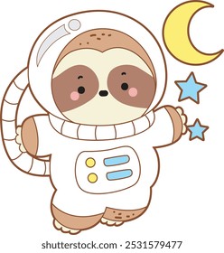 Cute sloth vector icon. Funny baby sloth animal series stock illustration. Slow life of fluffy sloth designs.
A sloth wearing an astronaut costume