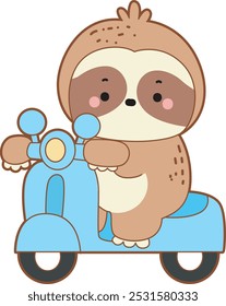 Cute sloth vector icon. Funny baby sloth animal series stock illustration. Slow life of fluffy sloth designs.
A sloth riding a scooter or motorbike