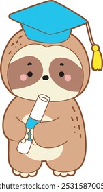 Cute sloth vector icon. Funny baby sloth animal series stock illustration. Slow life of fluffy sloth designs.
A sloth wearing a graduation costume