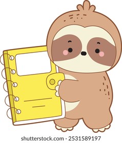 Cute sloth vector icon. Funny baby sloth animal series stock illustration. Slow life of fluffy sloth designs.
A sloth bring a yellow book