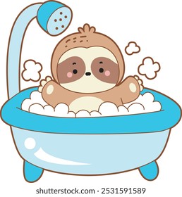 Cute sloth vector icon. Funny baby sloth animal series stock illustration. Slow life of fluffy sloth designs.
A sloth take a bath in the bathroom