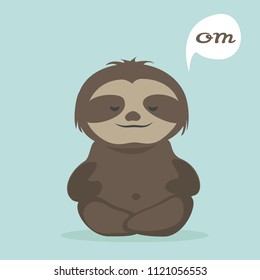 Cute sloth vector. Lovely sloth cartoon doing yoga meditation.