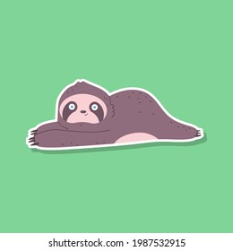 Cute sloth vector sticker illustration isolated on background.