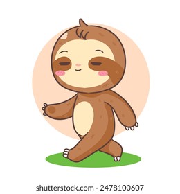 Cute Sloth Walking Cartoon Character. Adorable and Kawaii Animal Concept Design. Icon Mascot Vector Illustration