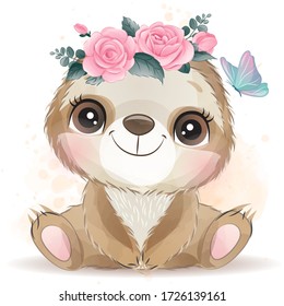 Cute sloth with watercolor effect