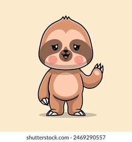 Cute Sloth Waving Hand Cartoon Vector Icon Illustration. Animal Nature Icon Concept Isolated Premium Vector. Flat Cartoon Style