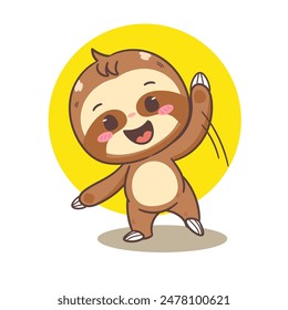 Cute Sloth Waving Hand Cartoon Character. Adorable and Kawaii Animal Concept Design. Icon Mascot Vector Illustration