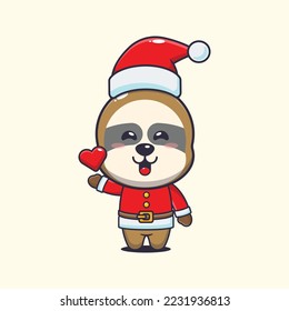 Cute sloth wearing santa costume. Cute christmas cartoon illustration. 