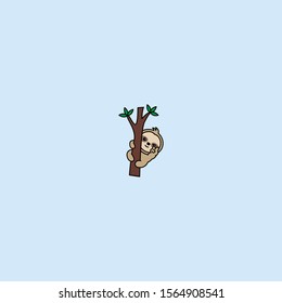 Cute sloth winking eye on a branch, vector illustation