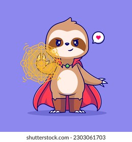 Cute Sloth Witch Super Hero Cartoon Vektorsymbol Illustration. Animal Holiday Icon Konzept isolierter Premium Vektor. Flachbildkartonstil