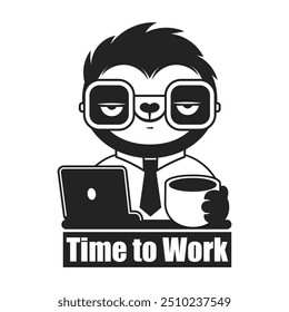 Cute Sloth Working On Laptop Cartoon Vector Icon Illustration. Animal Technology Flat Cartoon Concept