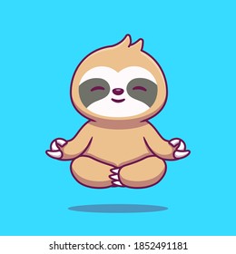 Cute Sloth Yoga Cartoon Vector Icon Illustration. Animal Healthy Icon Concept Isolated Premium Vector. Flat Cartoon Style